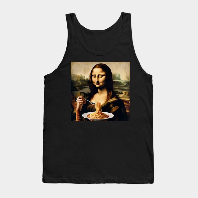 Spaghetti Smile Tee - Mona Lisa Pasta Parody for National Spaghetti Day Tank Top by Edd Paint Something